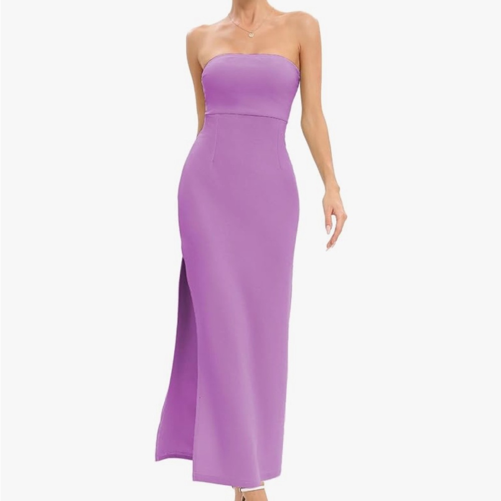 Women's Tube Strapless Maxi Dress Side Slit Bodycon Dress